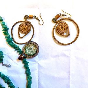 Amazonite gem necklace+glassblown pendant+earrings